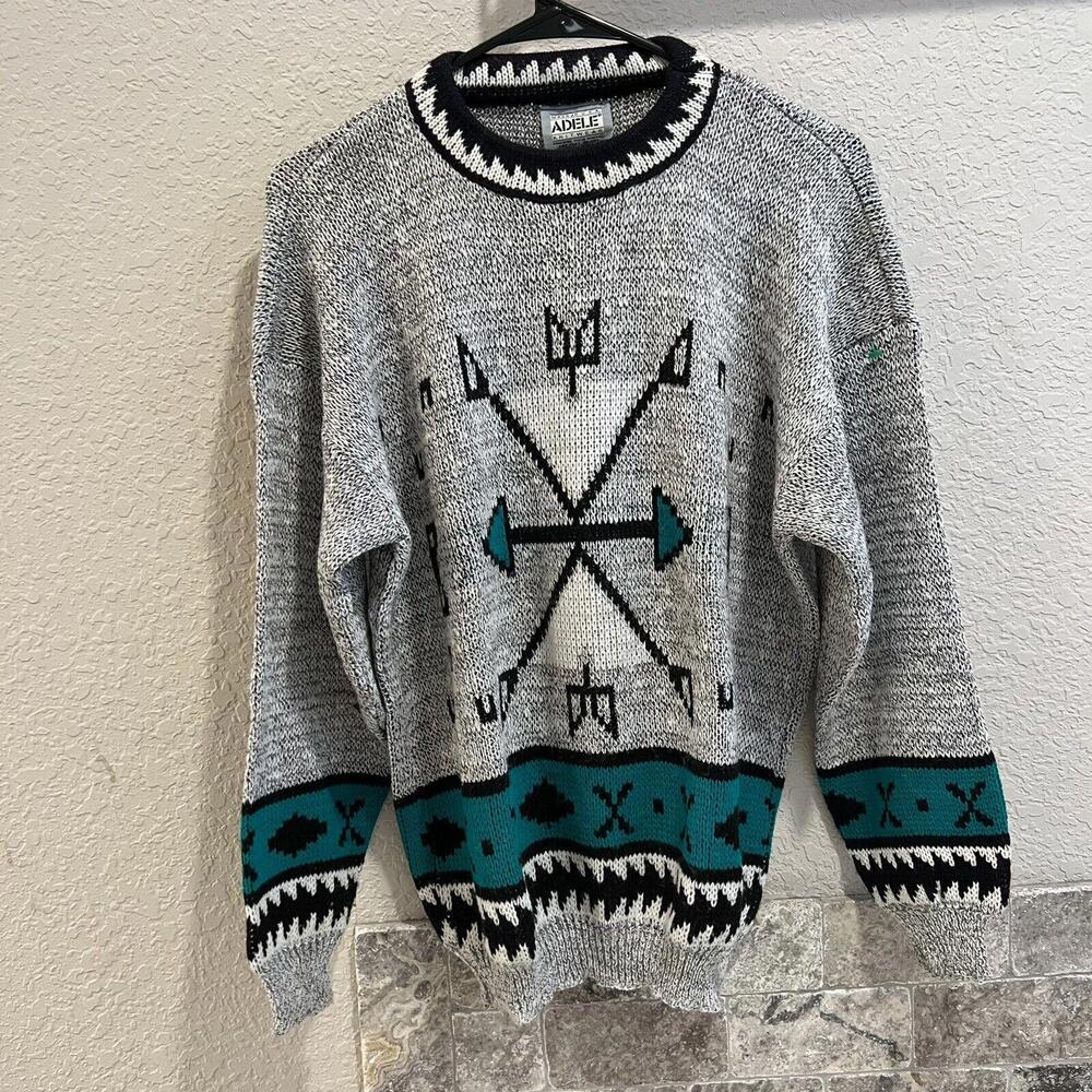 Vintage 80’s Aztec Abstract Art Compass Knit Sweater Size M/L